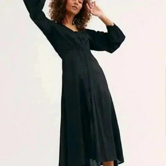 FREE PEOPLE BUTTON DOWN SILKY MIDI DRESS - Picture 2 of 4